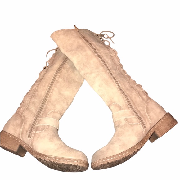 Eurosoft Selden Knee High Boot Stone Taupe Faux Suede Upper Lace Up Riding Boot - Picture 4 of 9